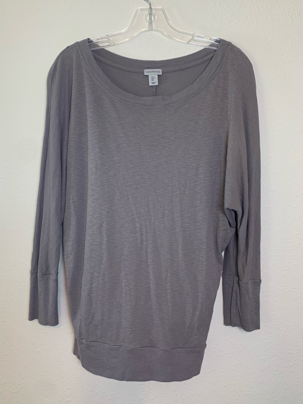 Paraphrase Gray Scoop-Neck Lightweight‎ Long-Sleeve Top Small